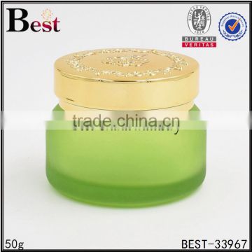 50g alibaba best sellers frosted green glass cosmetic jar gold aluminum lid personal care cream empty cosmetic glass jar