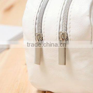 Elegant PU Women Handbags Cosmetic Purse White Leather Toiletry Pouch With Two Large Compartment photo-5