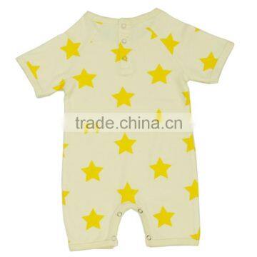 Quality Organic Cotton Baby Rombers and Organic Cotton Knit Yellow Star Print Baby Rombers With Short Sleeve Cute Baby Rombers photo-2