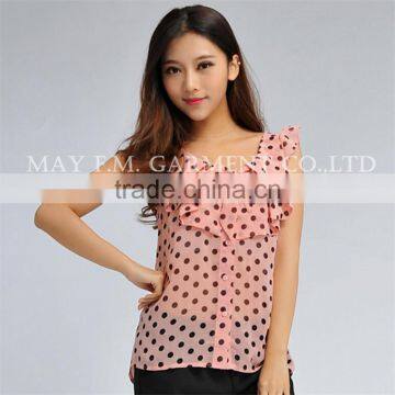 fashion butterfly sleeve polka dots pattern chiffon blouse MOQ 1 piece