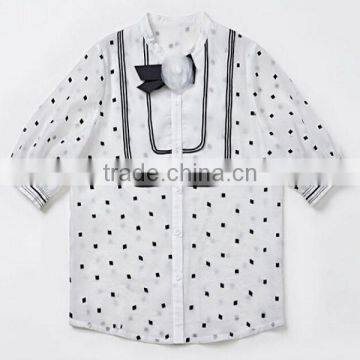 High Quality Organza Fashion Design Lady Blouse,Half Sleeve Fashion Blouse,O-neck With Dot Printing Fashion Blouse Collar photo-2