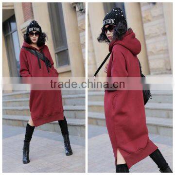 Ladies plain color simple trendy Korean style long sleeve casual autumn hoody dress