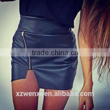 black pu leather zipper mini short skirt