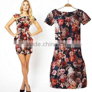 HD-D242 floral women midi bud dress/OEM ladies dress/factory new design