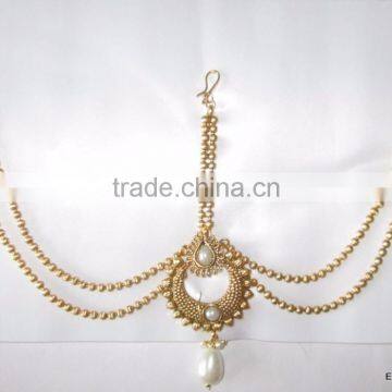MATHAPATTI MAANG TIKA GOLD PLATED POLKI Pearl photo-2