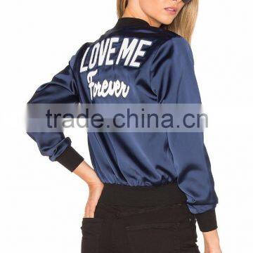 OEM Latest Lettering LOVE ME Back Embroidered Patch Bomber Jacket Customize 100% Polyester /Satin Jacket For Women photo-5