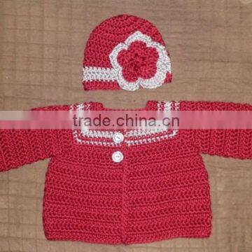 Newborn Handmade Sweater Set Crochet Cardigan and Cap