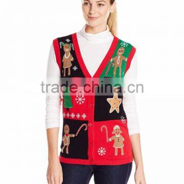 Women Red Sweater Christmas Theme Pattern Christmas Lights Jumper