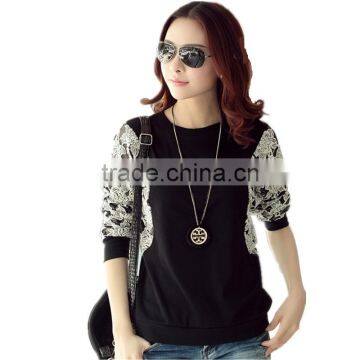 Korean Style Slim Round Neck Long Batwing Sleeve Women Lace Stitching Plus Size Blank T-shirt photo-2