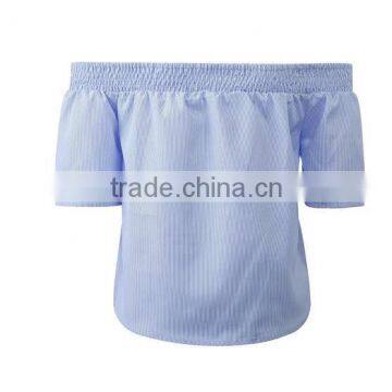 Runwaylover EY2332B 2017 Ladies Short Sleeve Fashion Off-Shoulder Stripe Blouse photo-5