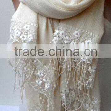 Wedding Shawl Champagne Pashmina With Cream French Lace Lightweight Summer Soft Champagne Bridesmaid Wrap Bridal Shawl Cotton Sk photo-5