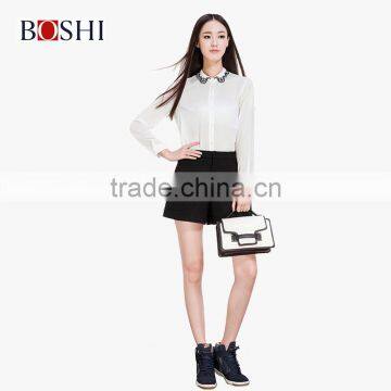 2015 Sweet Ladies White Chiffon Embroidery Women Shirts Design photo-4