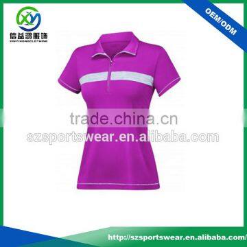 Ladies 100% polyester pique textured zip polo shirt custom