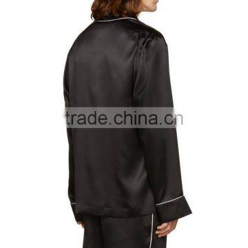 Black With White Pipping Men Silk Pajamas Wholesale Satin Night Wear photo-3