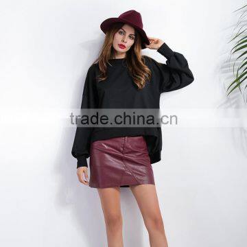 Women Black Contrast Bowknot Dip Back Split Side Sweatshirt photo-5