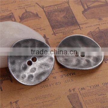 Zinc Based Alloy Metal Sewing Buttons Irregular Antique Silver 2 Holes Round 30mm x 29mm photo-3