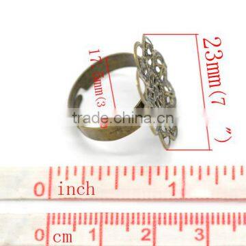 Antique Bronze Adjustable Filigree Flower Rings 17.5mm US 7, sold per pack of 20,Jewelry