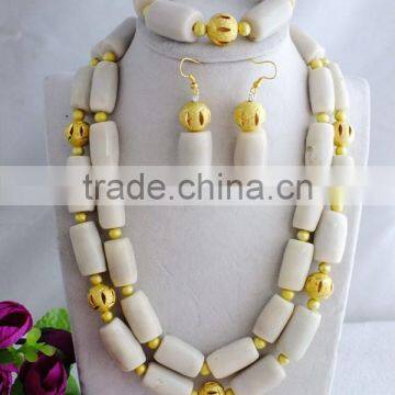 unique design !!! 2015 natural white coral and yellow shell pearl beads jewelry set