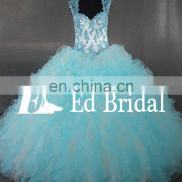 Plus Size Sweetheart Straps Bling Beads Western Pattern Blue Quinceanera Dresses Ball Gown photo-2