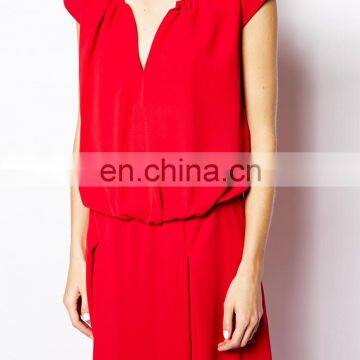 CHEFON Lace Up Detail Red Maxi Dress photo-4
