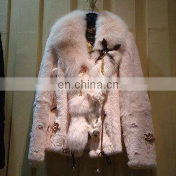 Sheered Rabbit Fur Coat With Fox Fur Collar