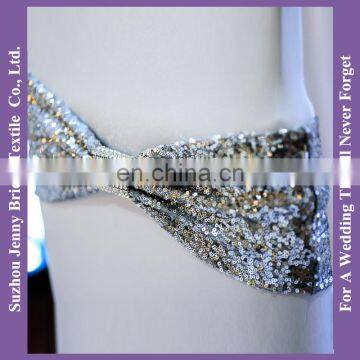 SH050L silver spandex sequin chair bands chair sash with buckle