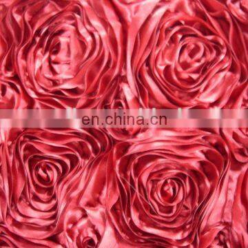 polyster satin rose ribbon embroidery fabric