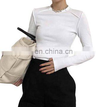 TWOTWINSTYLE Tops For Women O Neck Long Sleeve Solid Minimalist T Shirt Female Slim Elastic