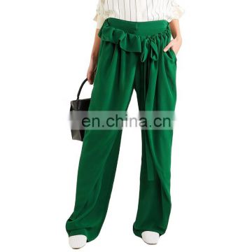 TWOTWINSTYLE Chiffon Pants Female Ruched Patchwork Ruffles High Waist Long Wide Leg Trousers