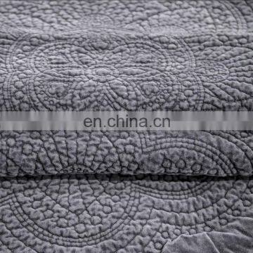 Comfortable Gray Color 100%cotton Velvet Embossed Quilt Bedspread /bedding Sheets Set 3d photo-6