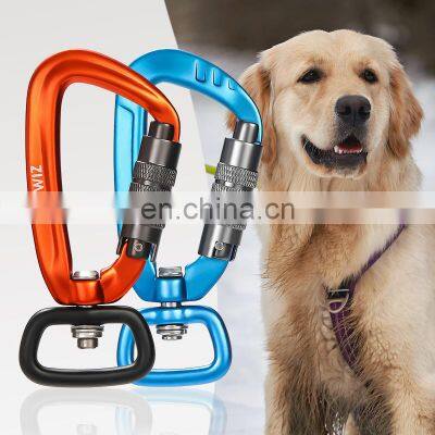 JRSGS Good 4KN Black Auto Locking Aluminum Swivel Carabiner Snap Hook For Dog Leash 7801D2TN