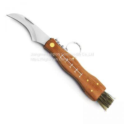 Best Selling High Quality Custom Picking Cutting Outdoor Pocket Knife Wooden Handle Mushroom Knife With Brush