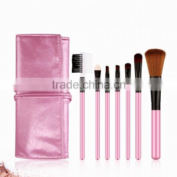 7pcs pink handle facial Makeup brush kits with wallet package