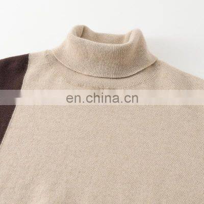 Women's Casual 100% Cashmere Turtleneck Pullover Plain Knitted 12GG Color Blocking Pattern for Winter photo-4
