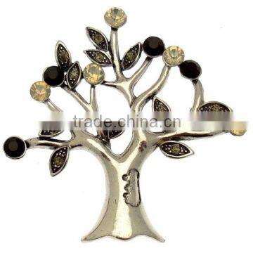 Custom-made Large Black & Opal Crystal Vintage Style Tree of Life Brooch