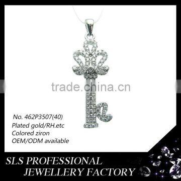 Silver 925 jewellery KEY pendant high polished back jewelry necklace whole CZ pave in the front