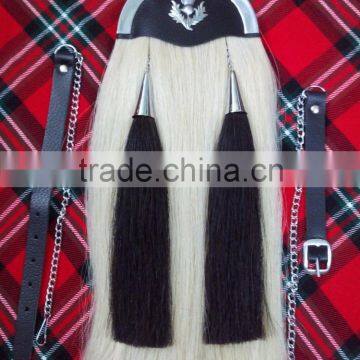 Horse Hair Piper Sporran With Front Candle and Thistle Badge Made Of Leather Material