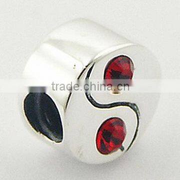 Fashionable Yin Yang Bead 925 Shiny Silver Bead 4 Crystals