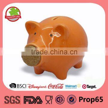 Ceramic paint piggy money bank with wood