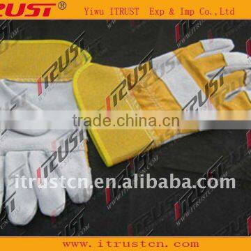 White and yellow Genuine Leather Working Gloves with patch palm