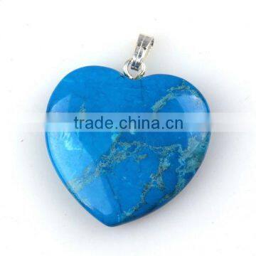 Wholesale high quality semi precious stone dye turquoise heart gemstone puffy heart pendant