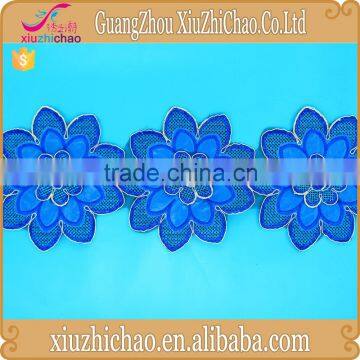 Hot Sale cord embroidery organza handmade flower leather lace