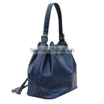 Leather drawstring bag for ladies, called Fringed bag and Bucket handbag