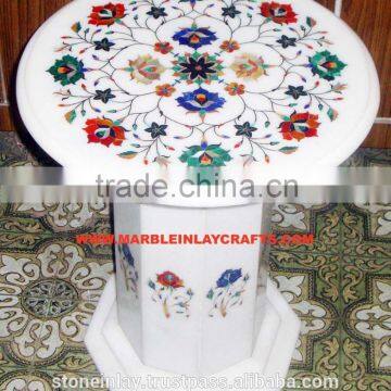 Inlay Pure White Marble Coffee Table Top