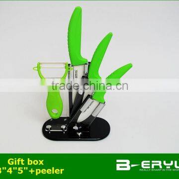 BERYL 5pcs Gift Set , 3"/4"/5"+peeler+Knife Holder Ceramic Knife Sets 3 Colors Curve Handle,White Blade, CE FDA Certified photo-4