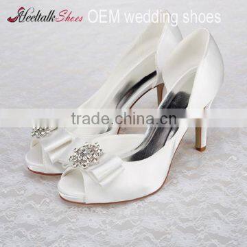 OEM Wholesale white satin wedding party shoes sexy peep toe high heels bridal shoes