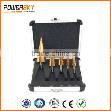 5Pcs Tin Coated Tri-Flat Shank Step Drill Bit Set For Sure Grip In Aluminum Carry Case