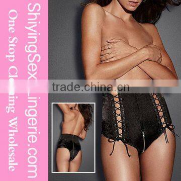 Open Hot sexi girl photo Black Stretch Satin Lace-Up Panty