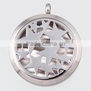 Fashion Round Silver Stars Aromatherapy Essential Oils Diffuser Locket Necklace Pendant