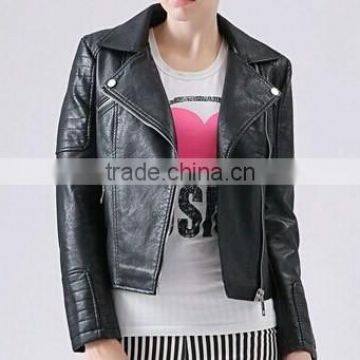 Classtic motobike style leather jacket with button for women